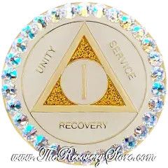 Crystallized Medallion - White &amp; Gold Sparkle with Diamond Shimmer Crystals