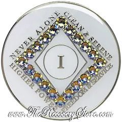Crystallized NA Medallion - Clean Time White with Shimmer Crystals