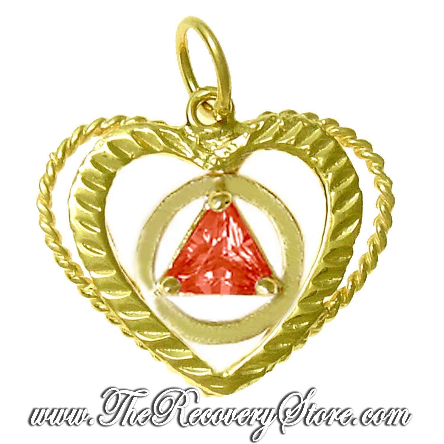 AA 14k Gold  Monthly Birthstone Symbol Open Heart Pendant, Version: Jan - Garnet