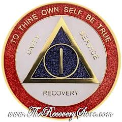 Medallion - AA Triangle Red White &amp; Blue Sparkle on Gold