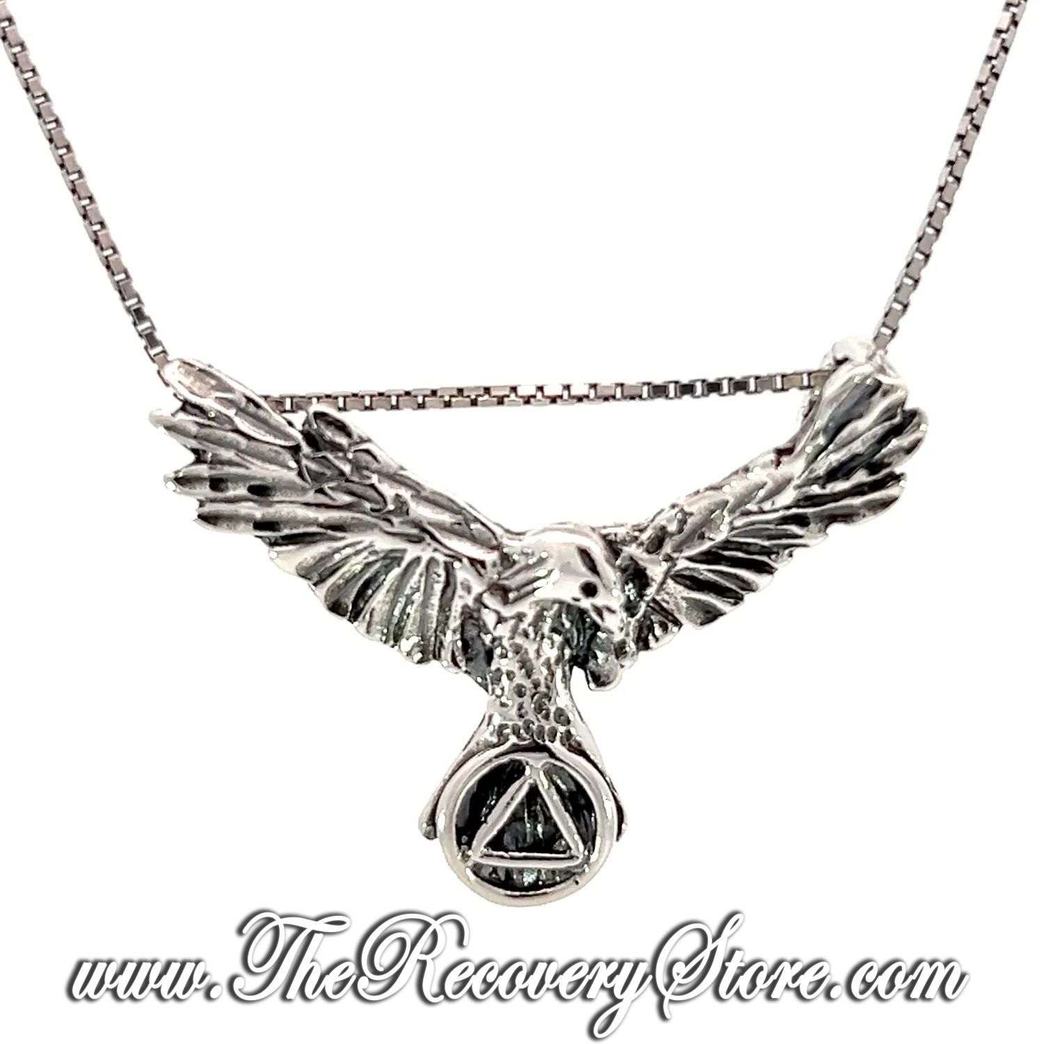 Sterling Silver AA Symbol on the Tail Feathers of an Open Winged Eagle Pendant