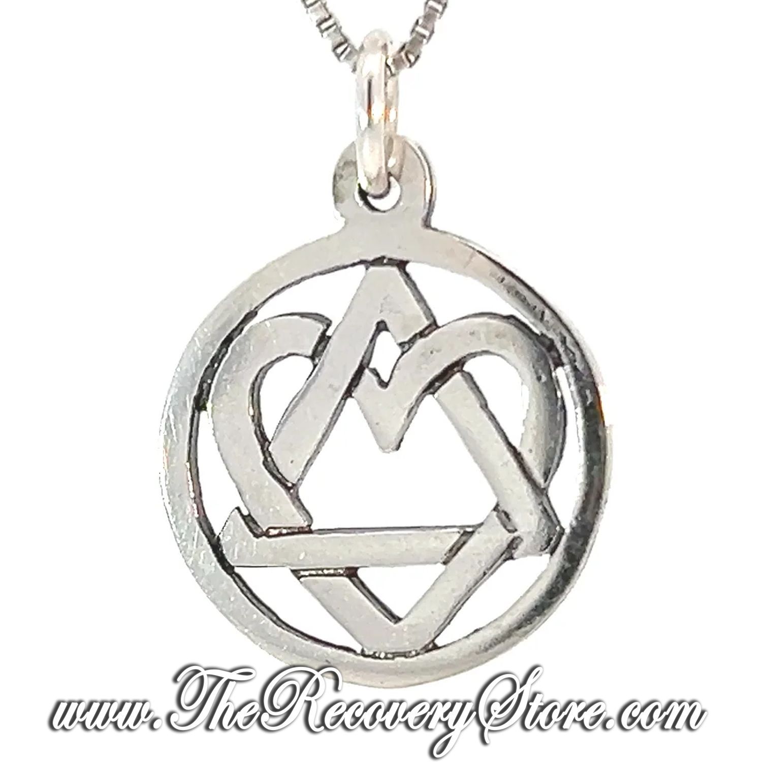 Sterling Silver AA Symbol with a Open Heart, Love &amp; Service Medium Size Pendant