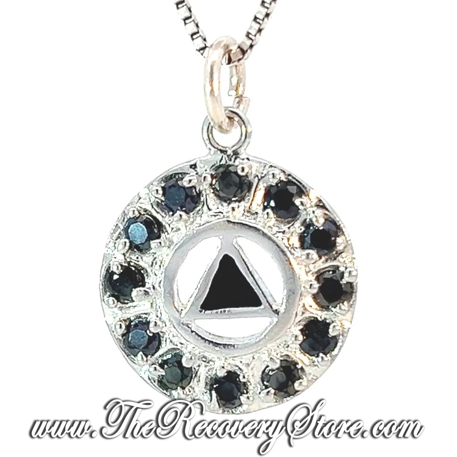 Sterling Silver Black Enamel Inlay with 12 Black Cubic Zirconia&#39;s, Medium Size Pendant