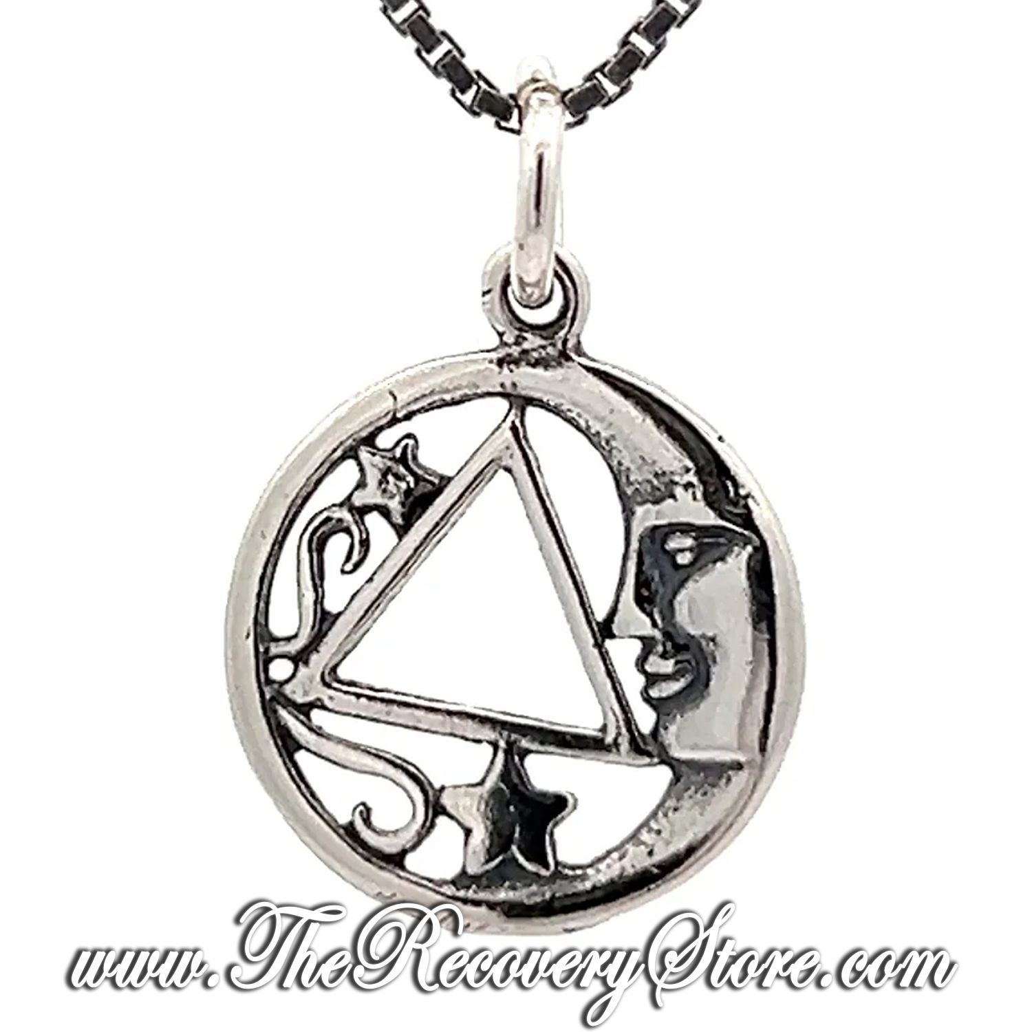 Sterling Silver Moon and Star with AA Symbol Pendant