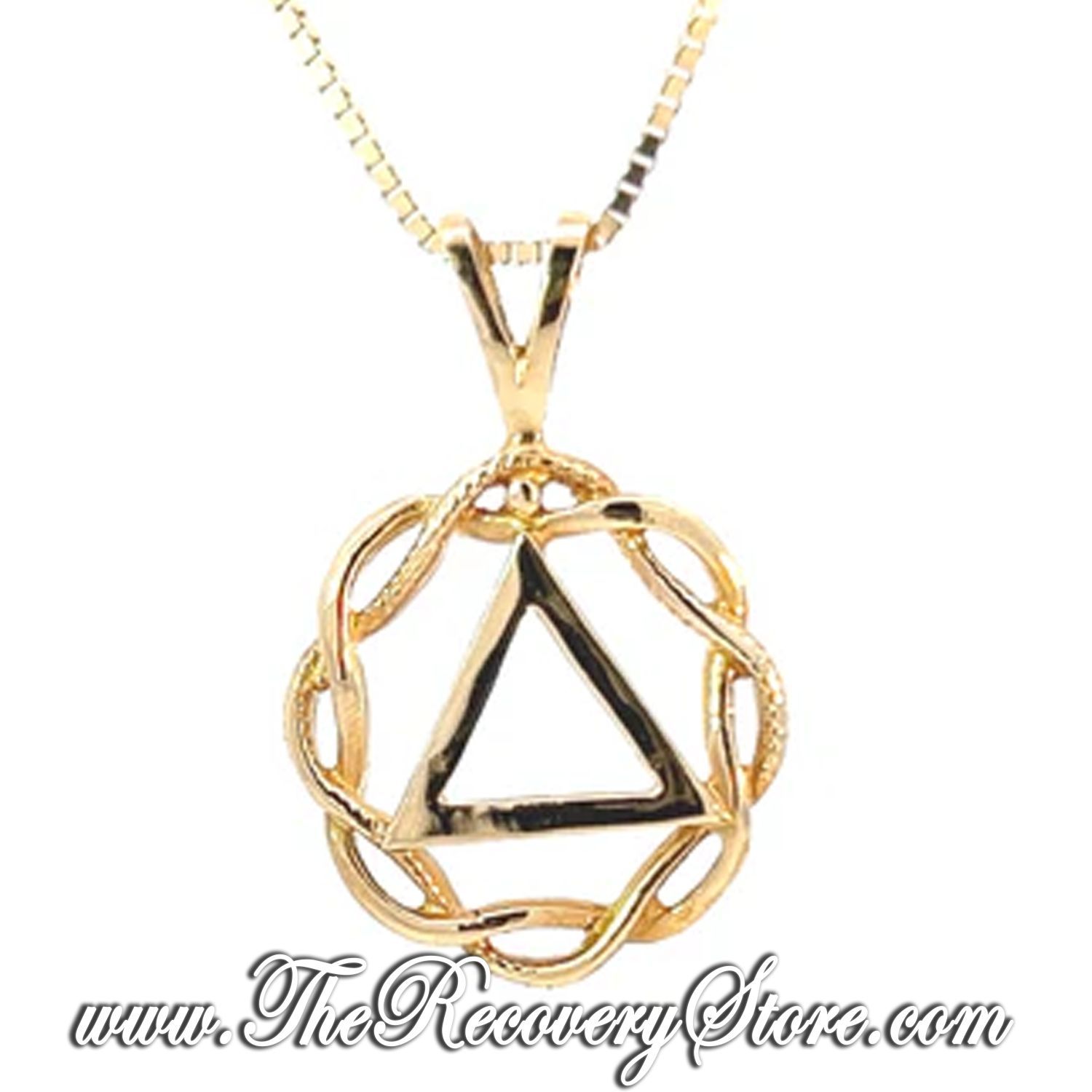 14k Gold AA Symbol in a Basket Weave Circle Pendant
