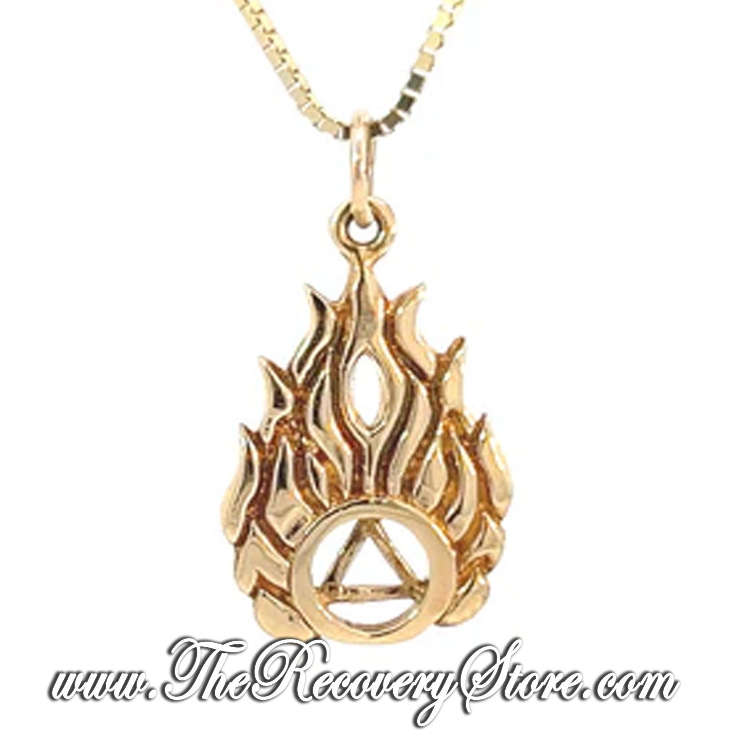 14k Gold AA Symbol in Flames Pendant