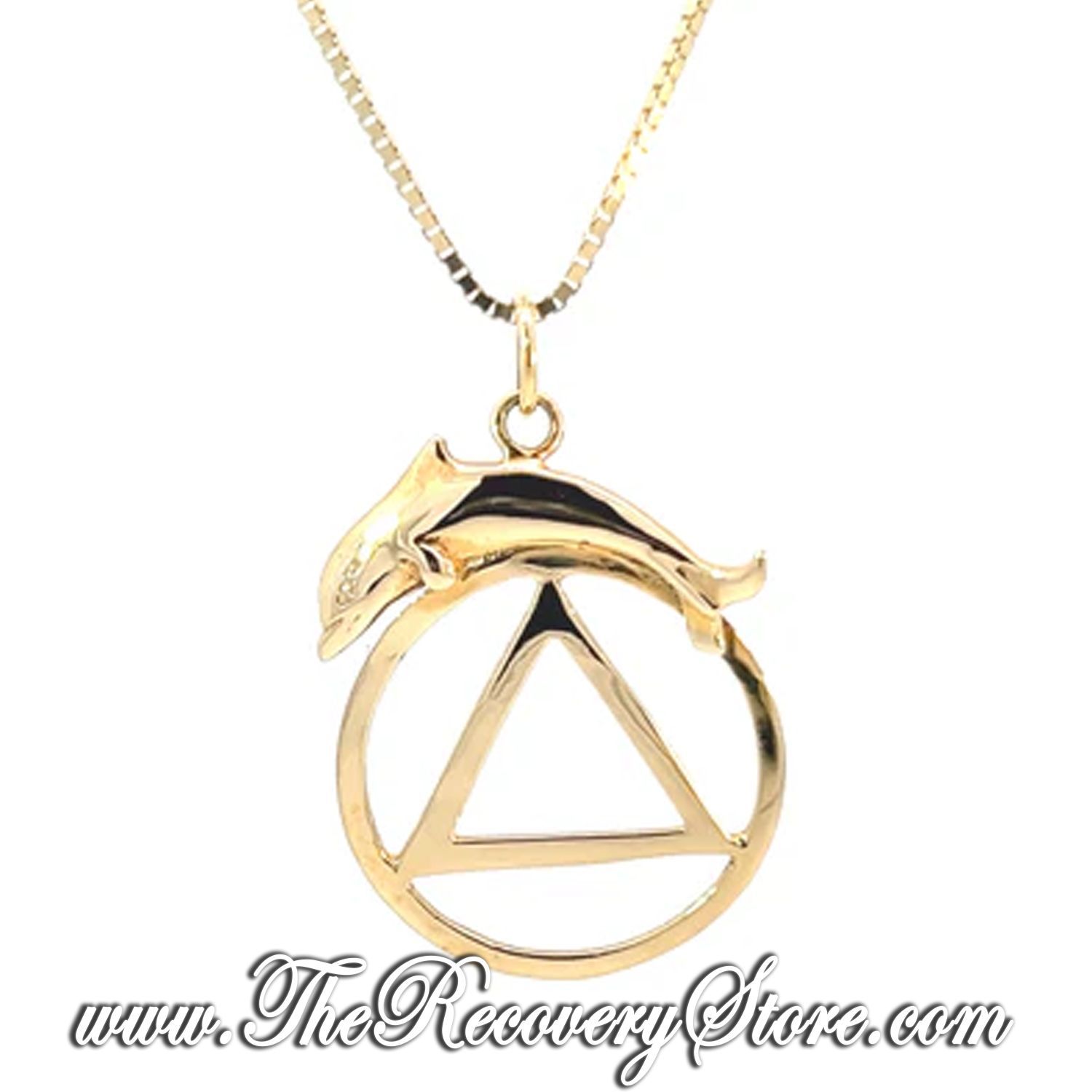 14k Gold AA Symbol with a Dolphin Pendant Medium/Large Size