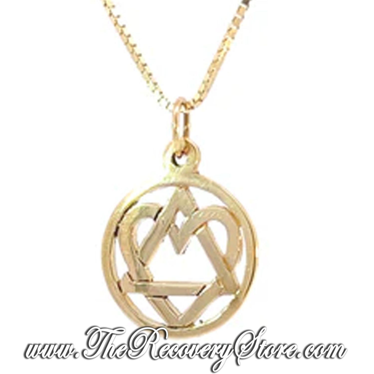 14k Gold AA Symbol with a Open Heart &quot;Love &amp; Service&quot; Pendant