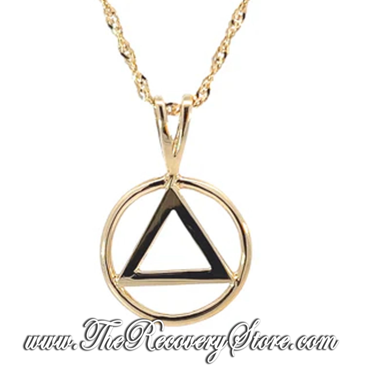 *14k Gold Flat Triangle in a Wire Style Circle Pendant