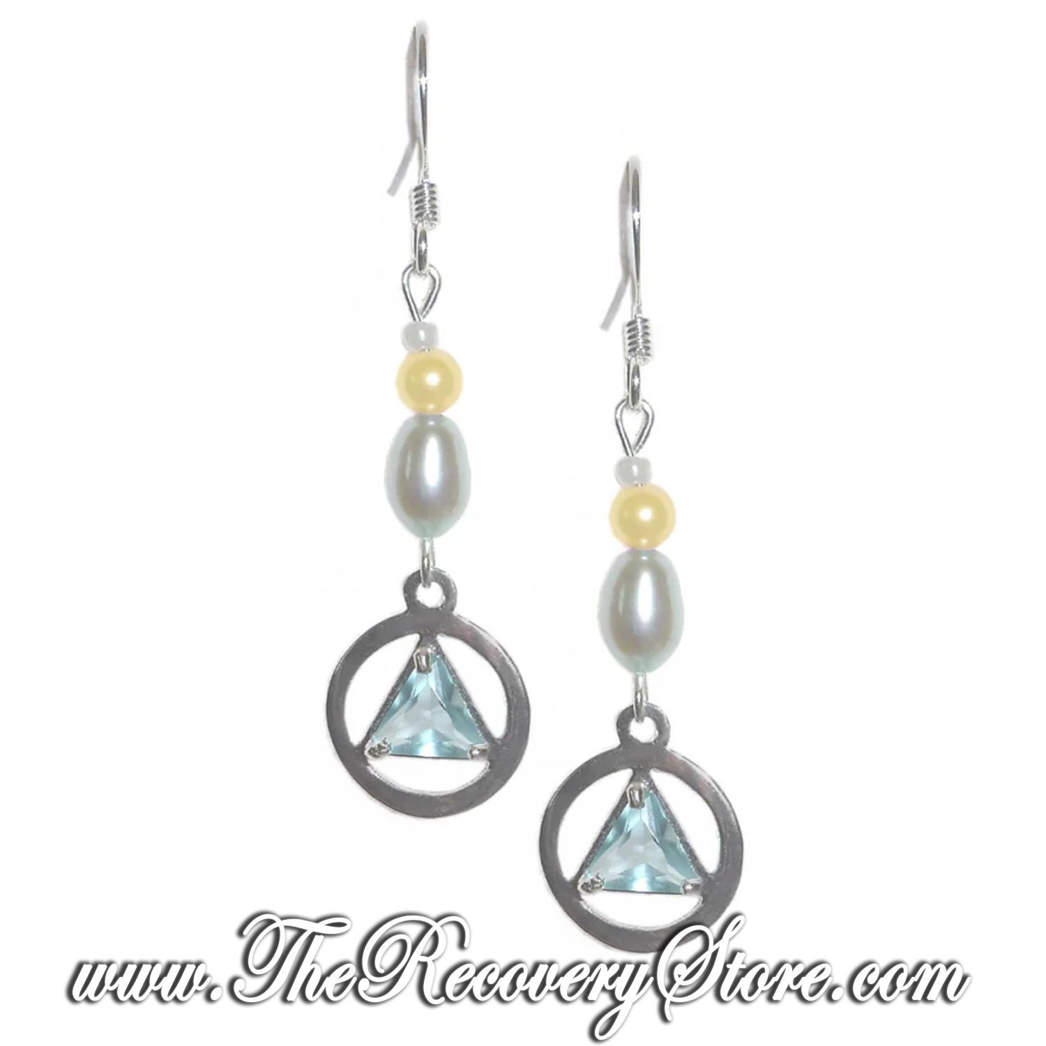 AA Sterling Silver Blue CZ Triangle Beaded Earrings