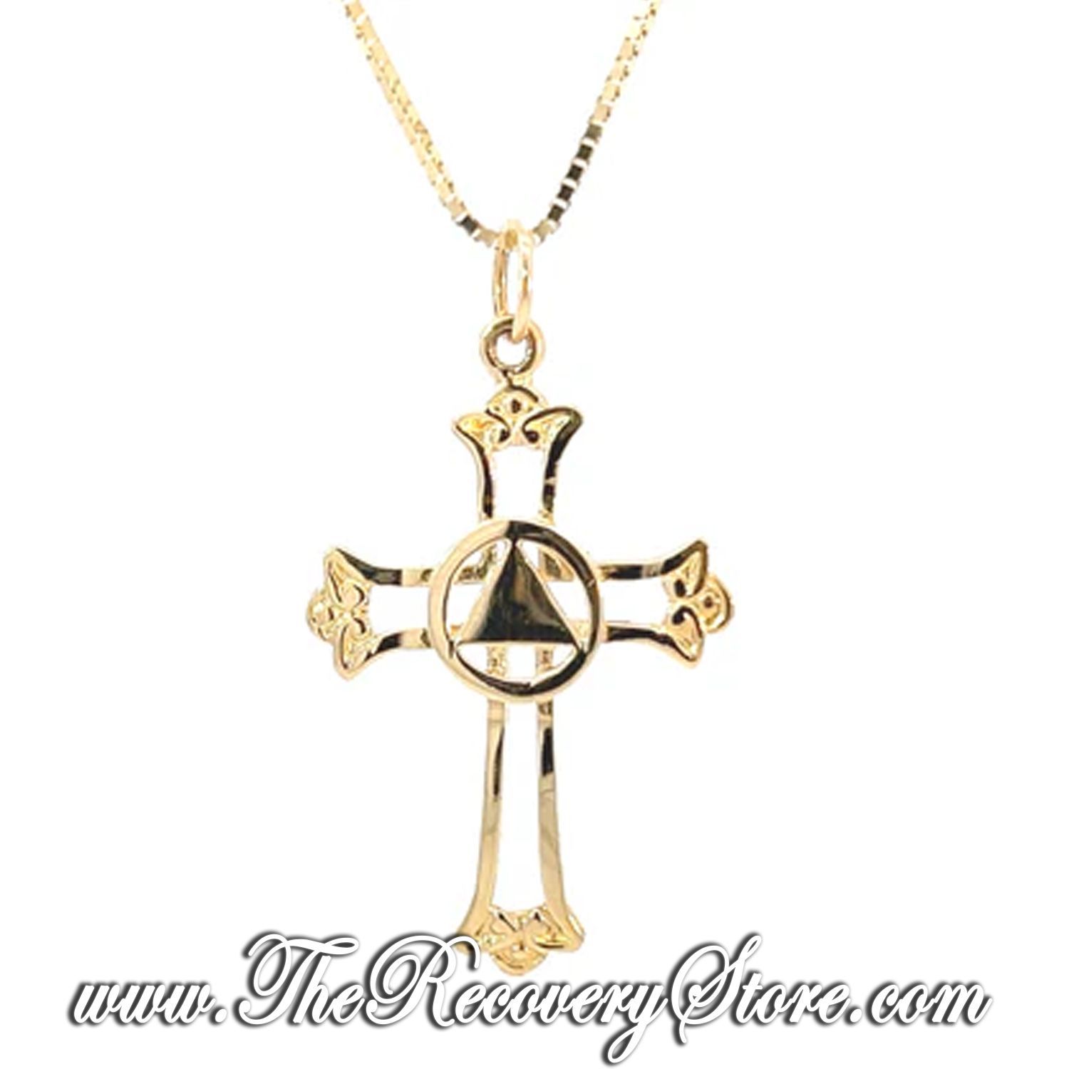 *14k Gold with Solid Triangle Set in a Open Cross Pendant