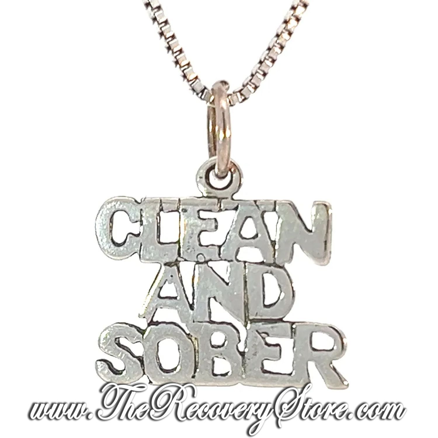 Sterling Silver &quot;Clean And Sober&quot; Sayings Pendant