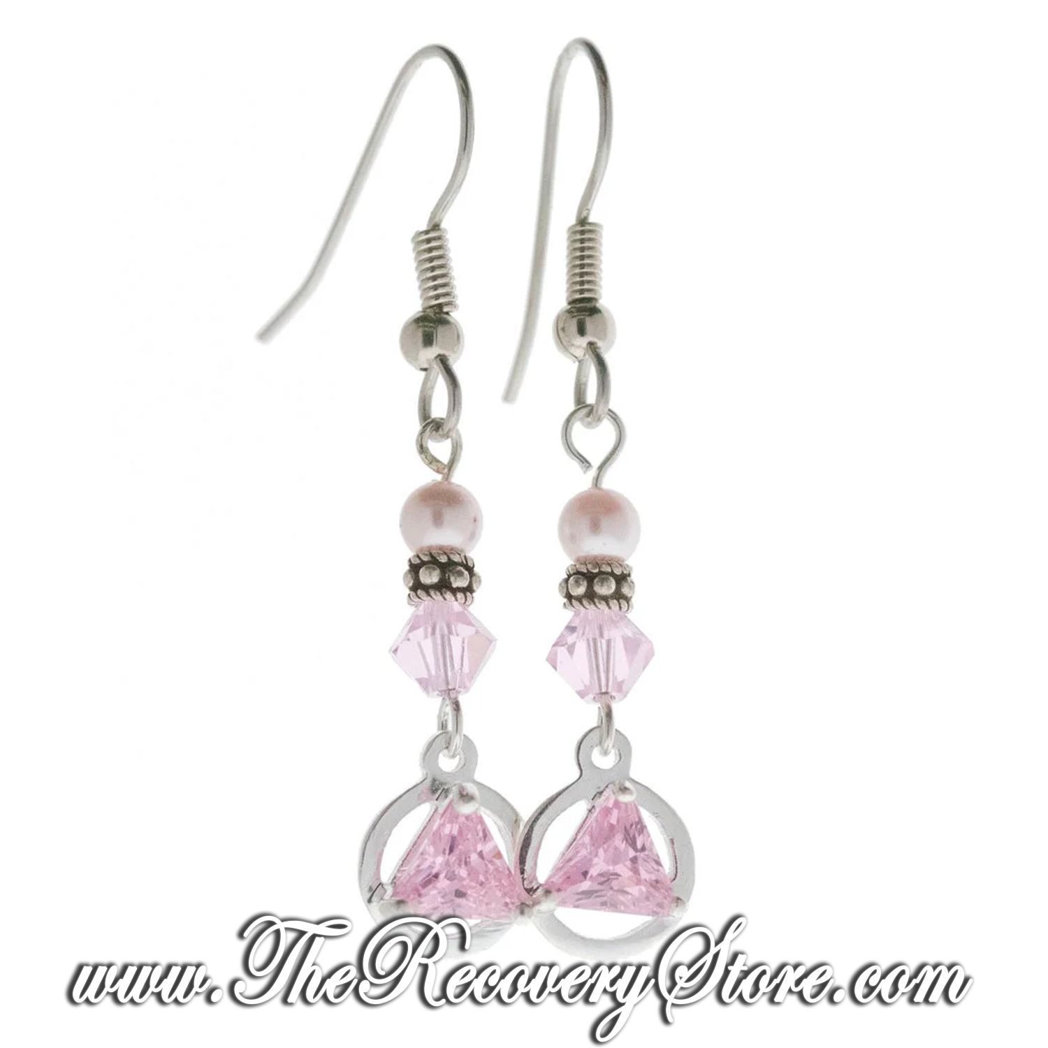 Sterling Silver AA 5mm CZ Triangle Pink Zircon Beaded Earrings