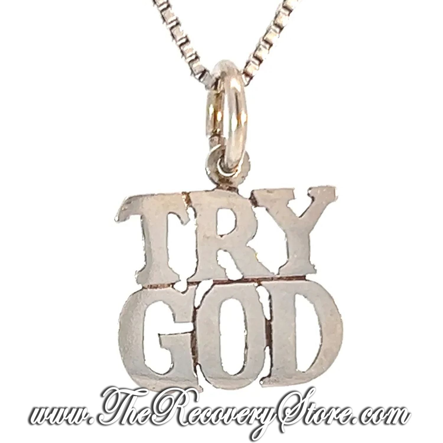 Sterling Silver &quot;TRY GOD&quot; Sayings Pendant