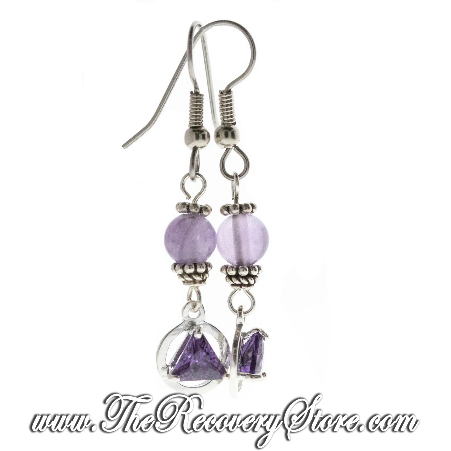 Sterling Silver AA 5mm CZ Triangle Amethyst Beaded Earrings