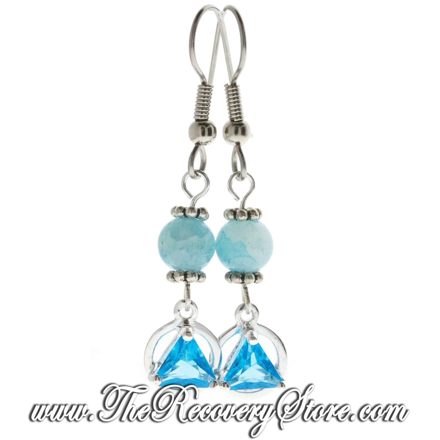 Sterling Silver AA 5mm CZ Triangle Aquamarine Beaded Earrings