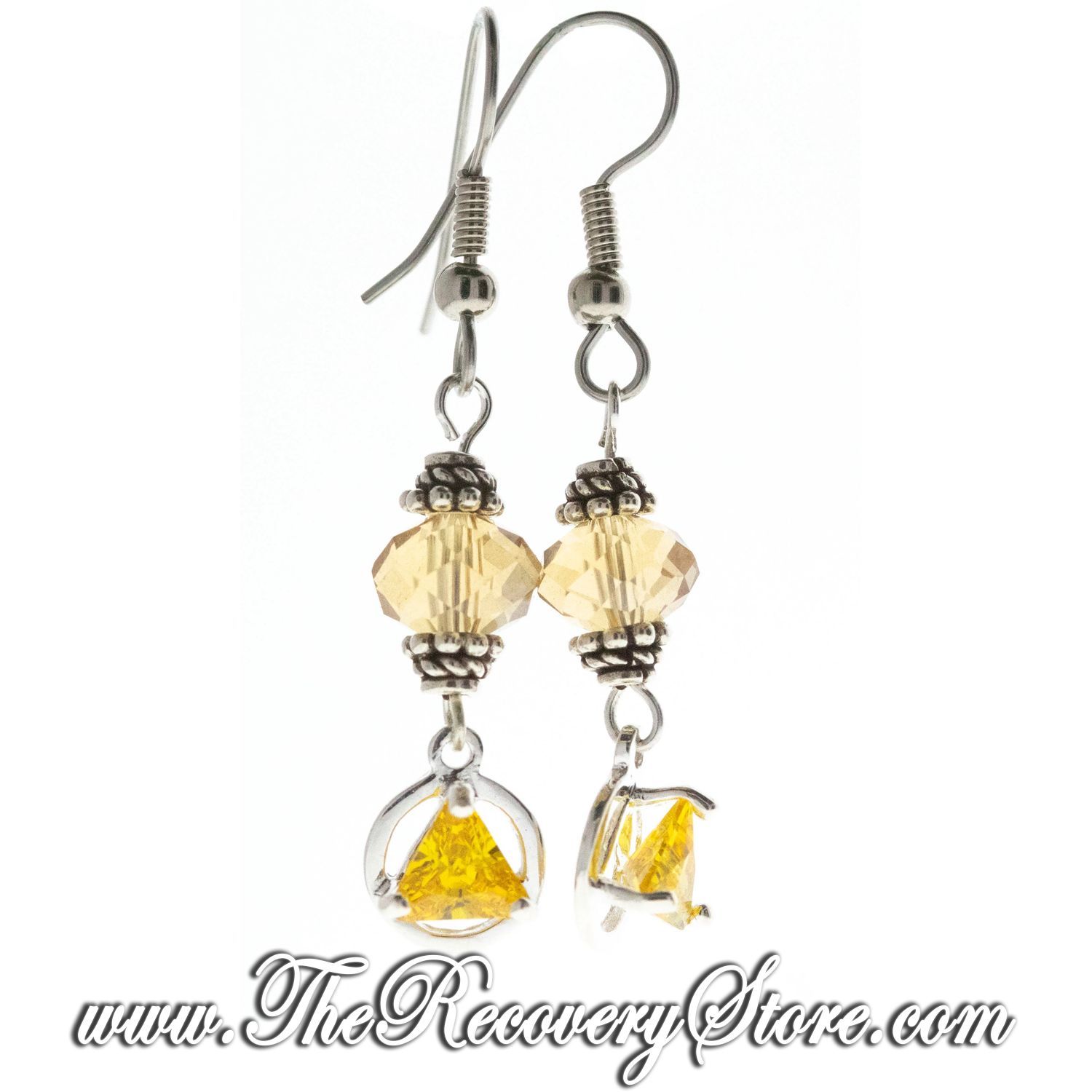 Sterling Silver AA 5mm CZ Triangle Topaz  Beaded Earrings