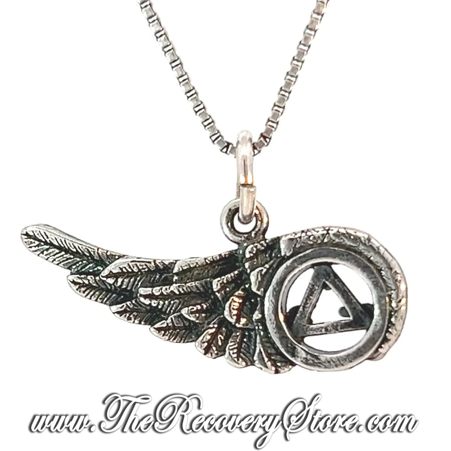 Sterling Silver AA Recovery Symbol on a Beautiful Angels Wing