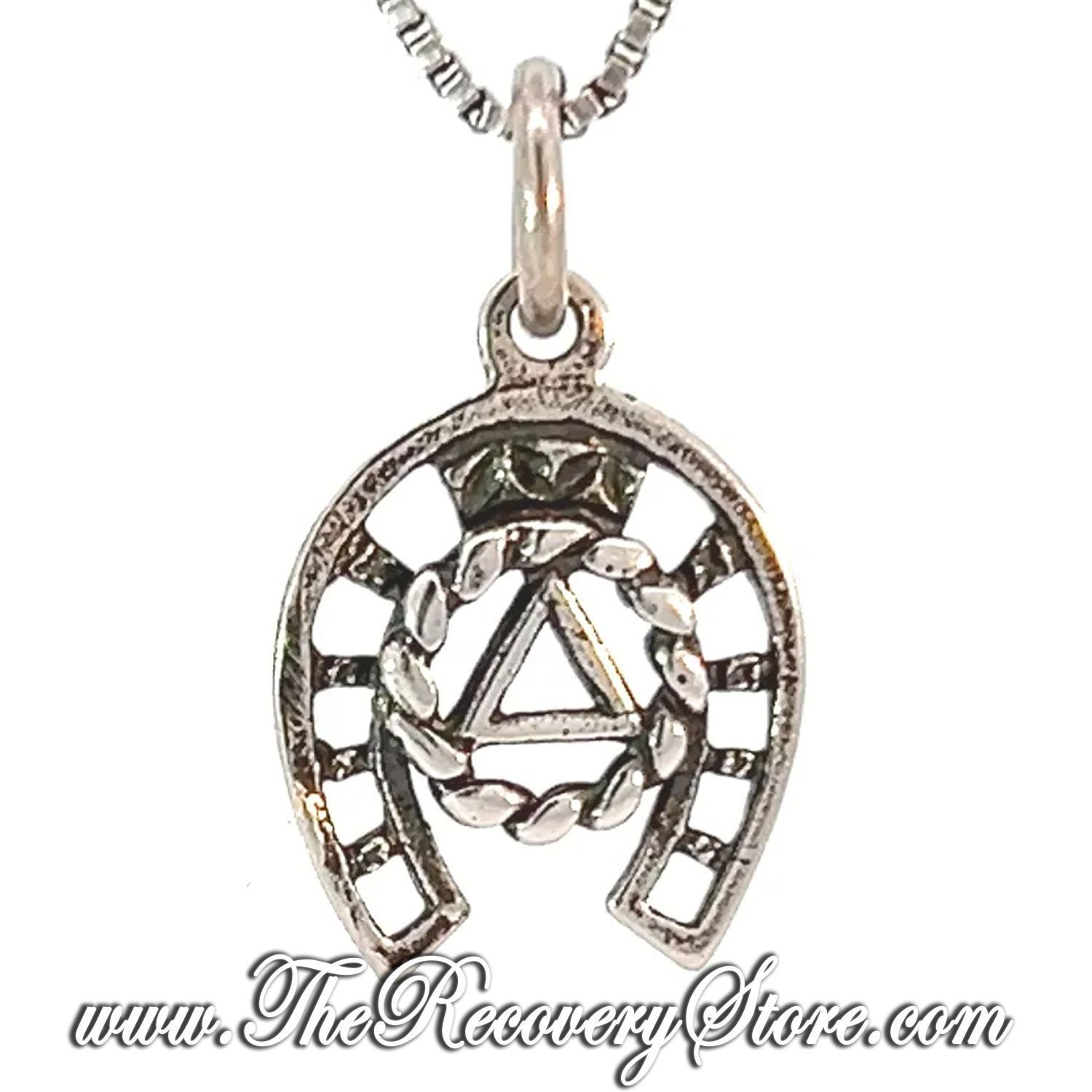 Sterling Silver AA Symbol in a Lucky Horseshoe Pendant