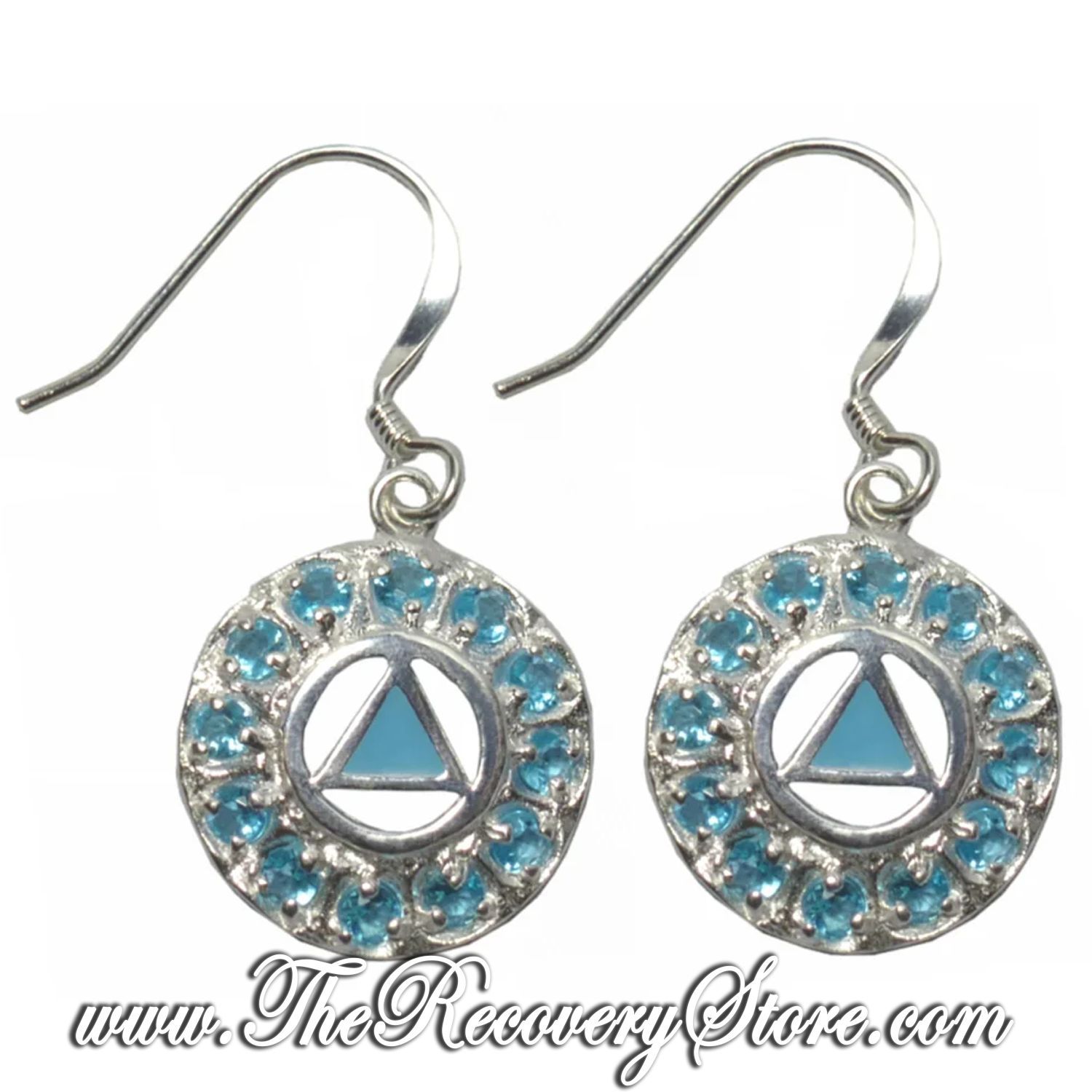 Sterling Silver Baby Blue Enamel Inlay with 12 Clear Cubic Zirconia&#39;s Earrings