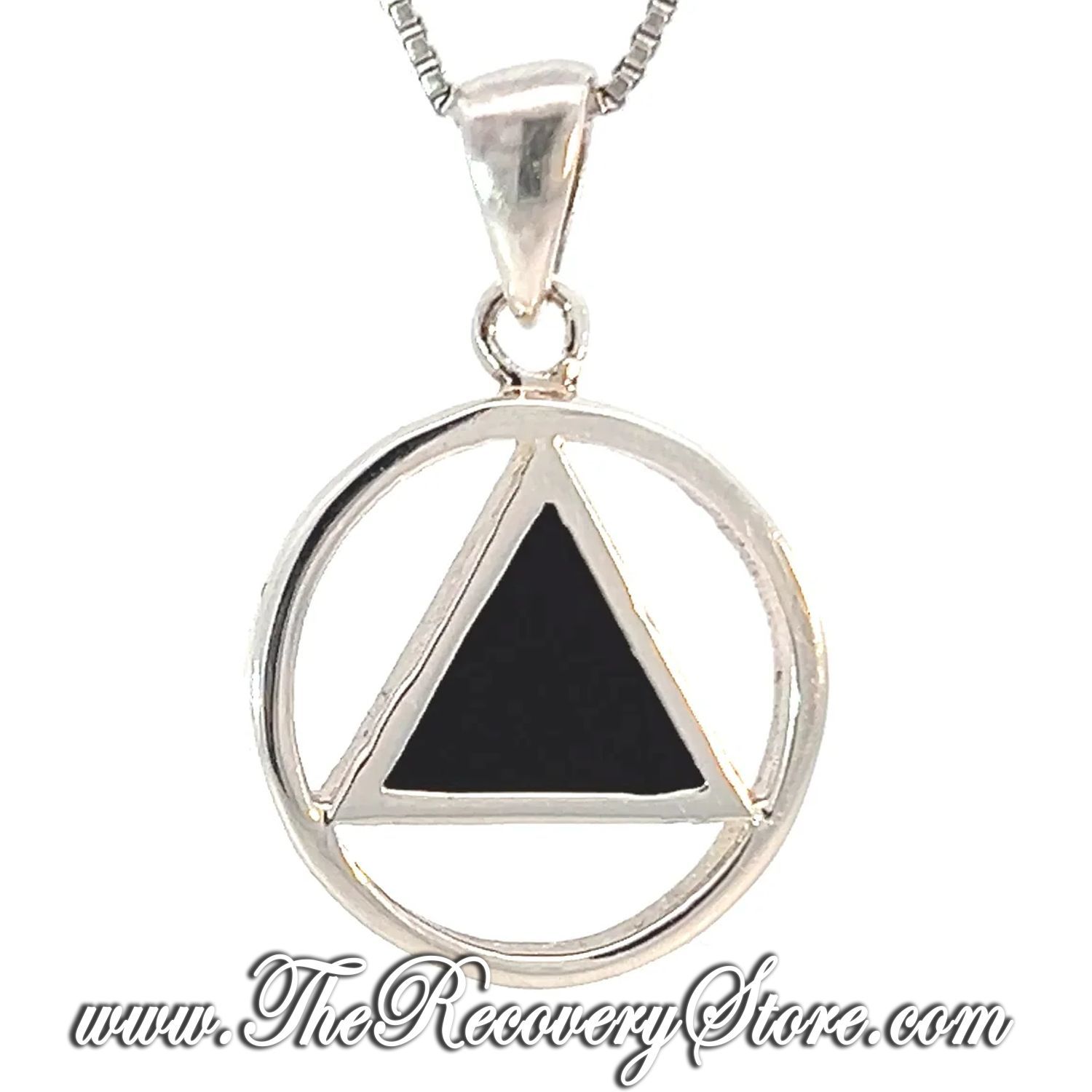 Sterling Silver Medium Size AA Symbol with Black Enamel Inlay Pendant