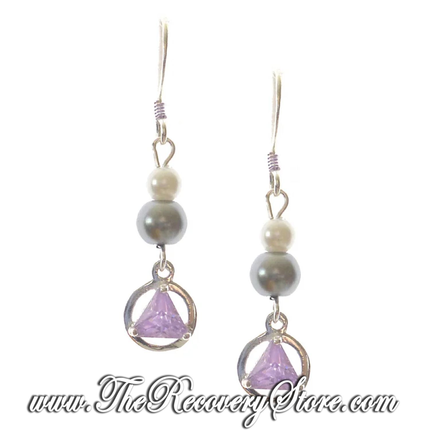 Sterling Silver Light Lavender-Alexandrite Colored Cubic Zirconia Beaded Earrings