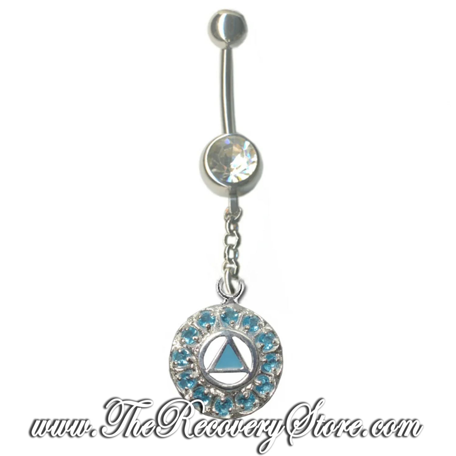 Sterling Silver Blue AA Inlay w/12 Clear Cubic Zirconia&#39;s Body Jewelry