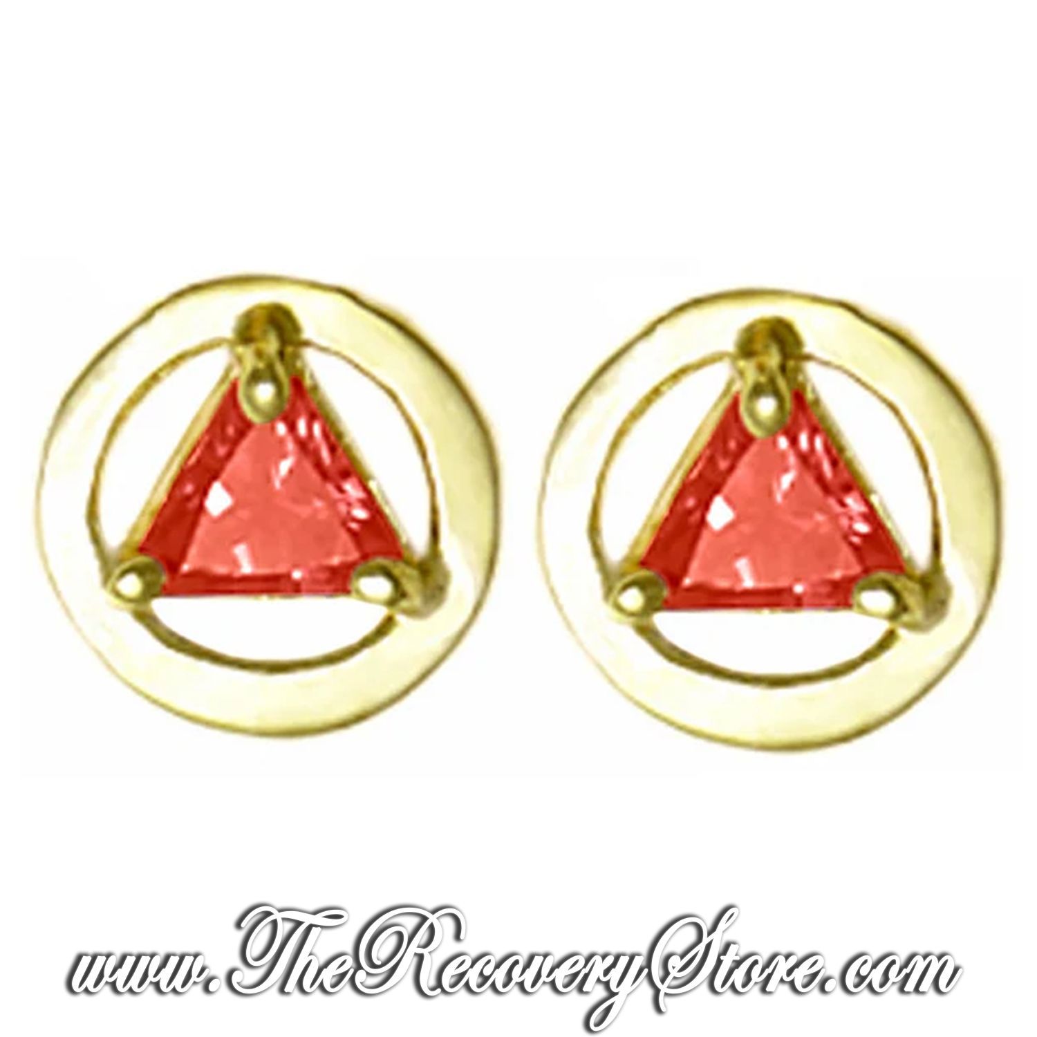 14k Gold AA Symbol Monthly Birthstone Earrings, Version: Jan - Garnet