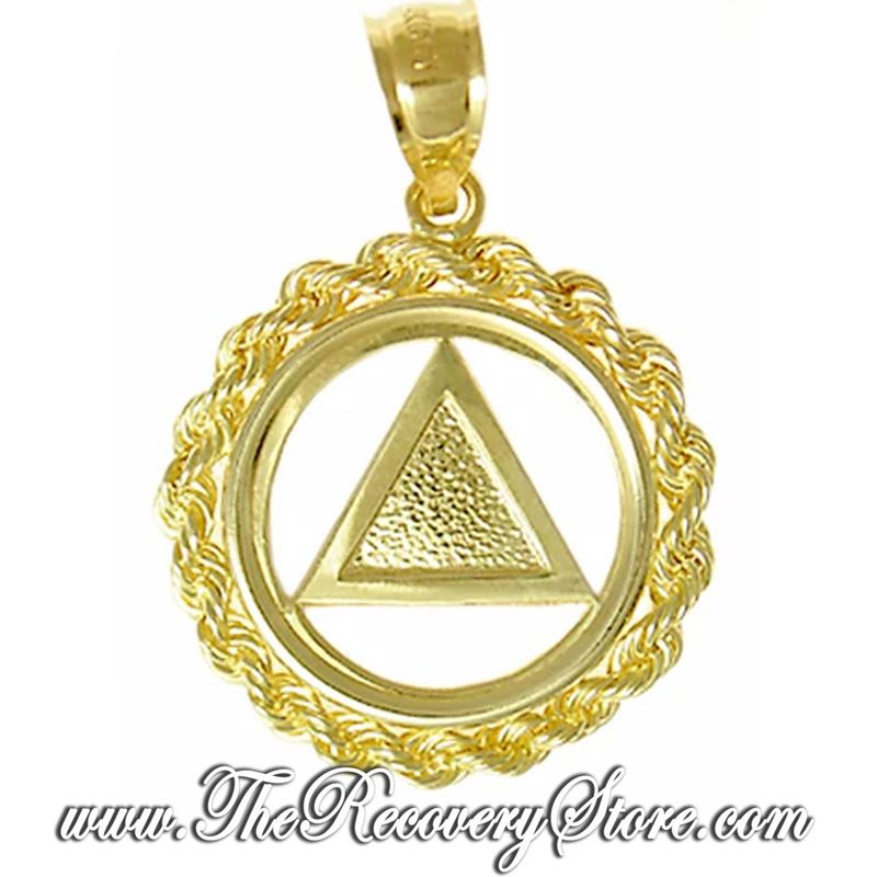 14k Gold AA Symbol Textured Triangle Rope Style Medium Pendant