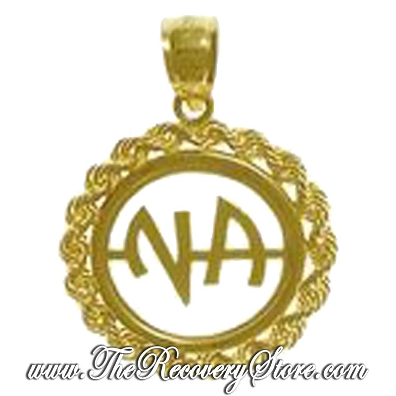 14k Gold NA Initials Rope Style Circle Pendant