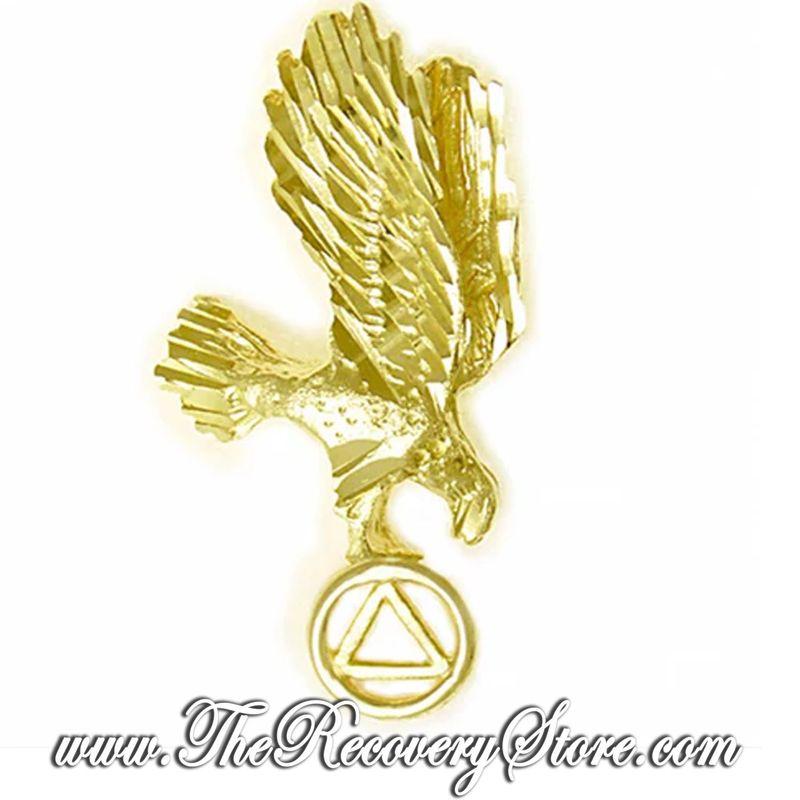14k Gold Eagle Holding AA Symbol Diamond Cut Pendant