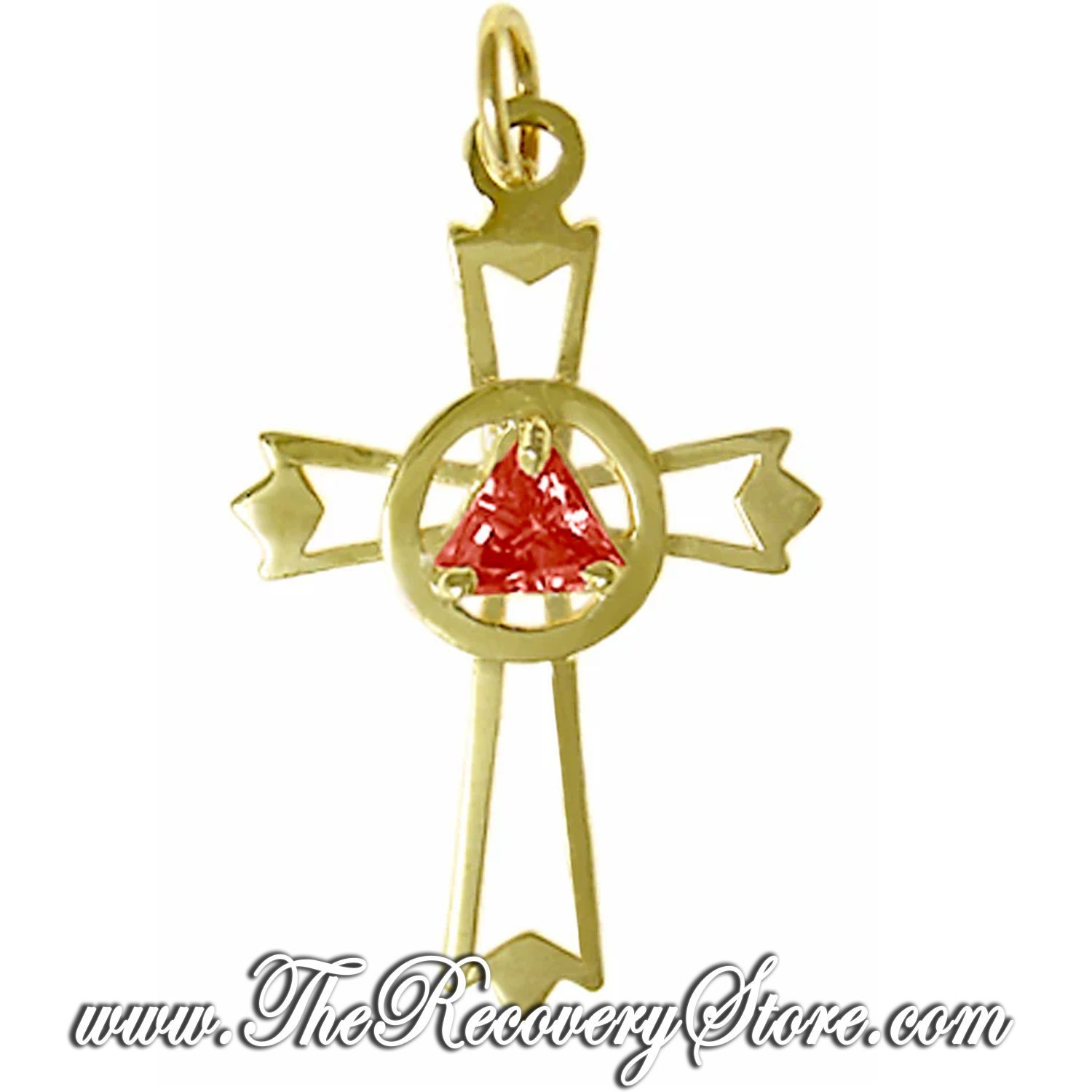 AA 14k Gold Monthly Birthstone Symbol Inside Cross Pendant, Version: Jan - Garnet