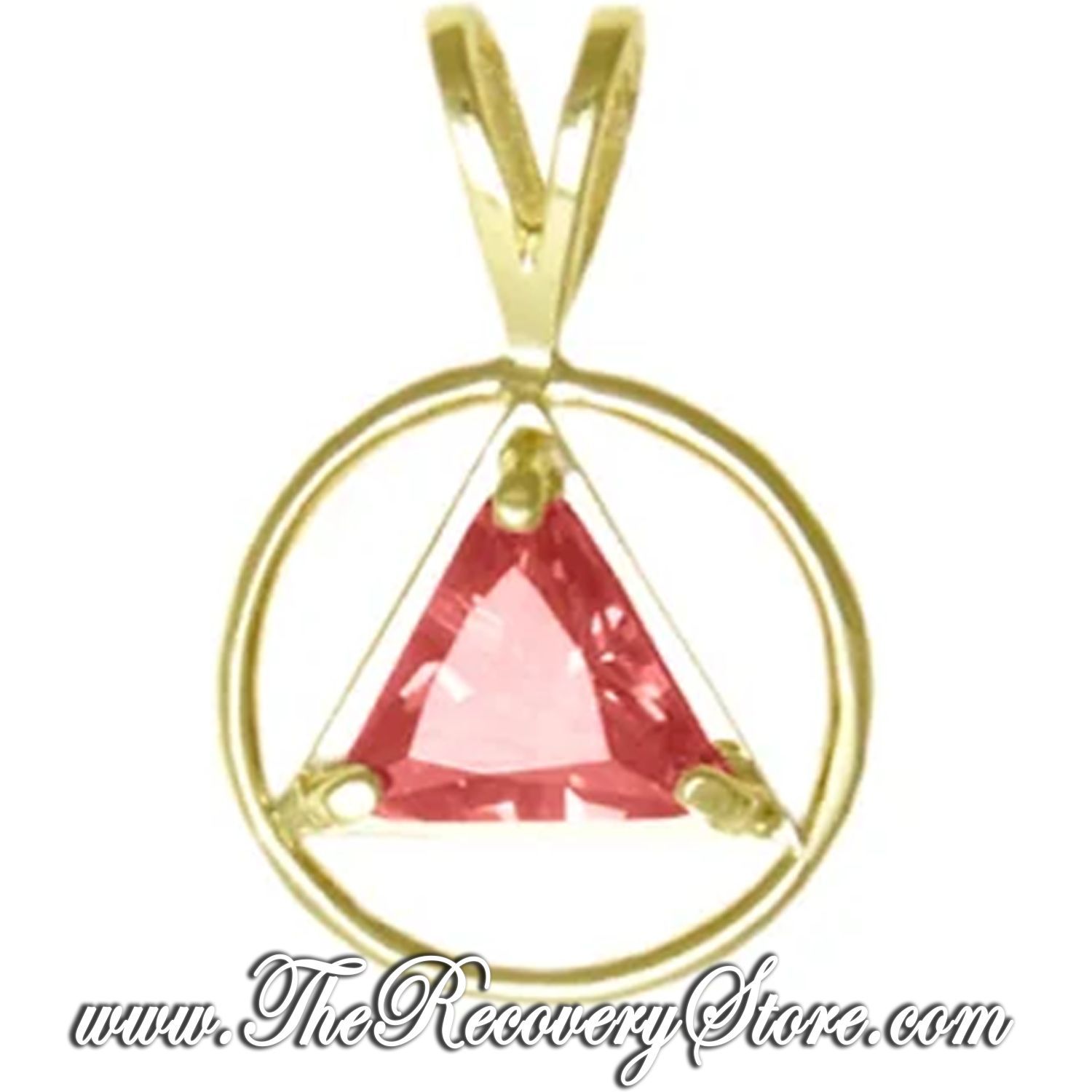 AA 14k Gold  Monthly Birthstone Symbol Medium Wire Style Triangle Pendant, Version: Jan - Garnet