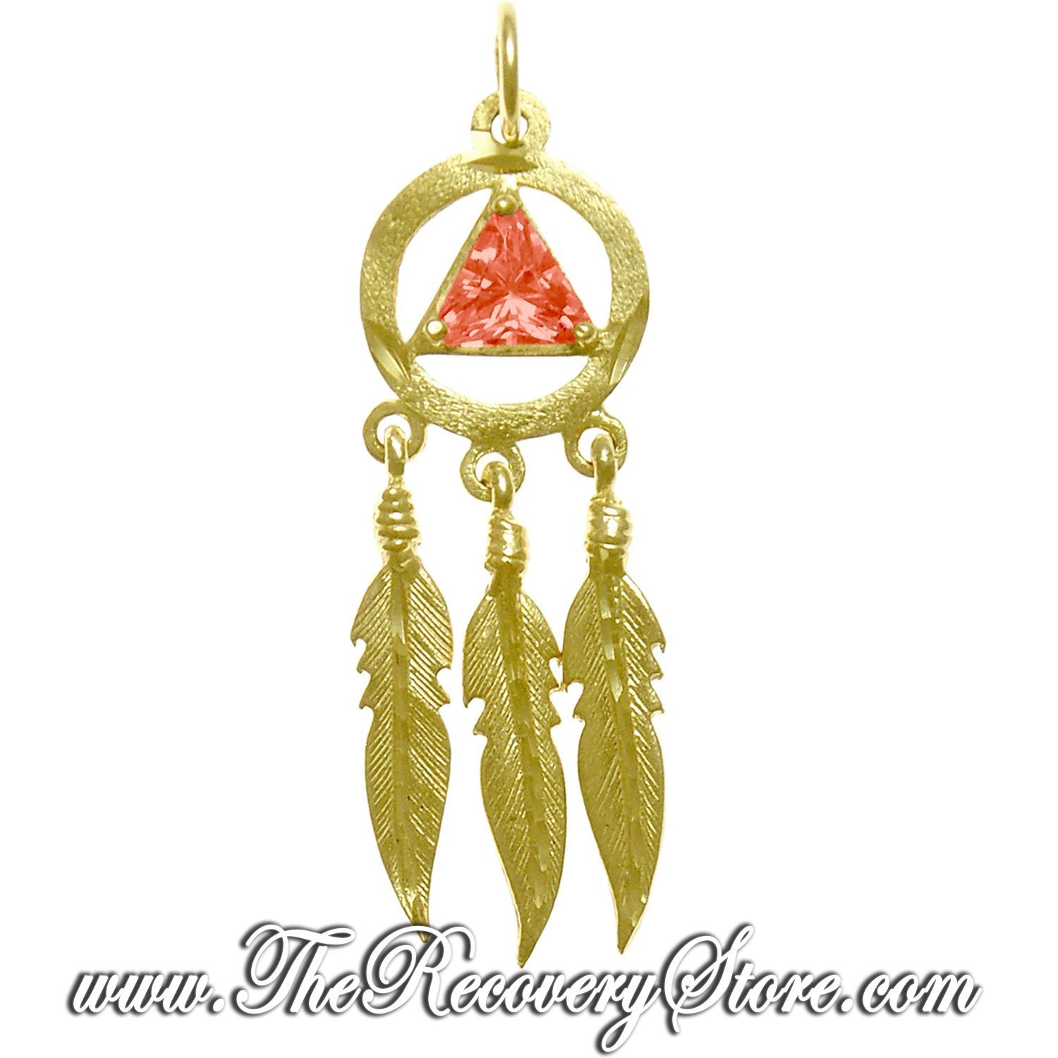 AA 14k Gold  Monthly Birthstone Symbol With 3 Feathers Pendant, Version: Jan - Garnet