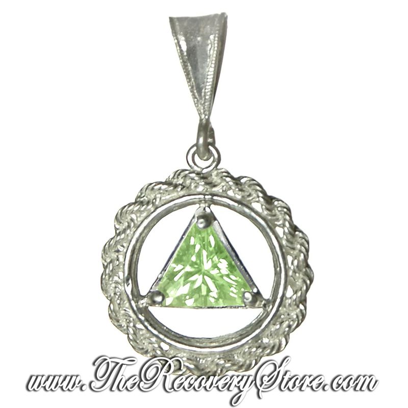 AA Sterling Silver Medium Size Rope &amp; Peridot CZ Pendant