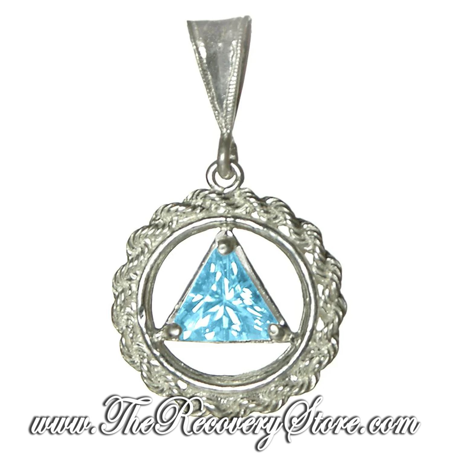 AA Sterling Silver Medium Size Rope &amp; Aquamarine CZ Pendant
