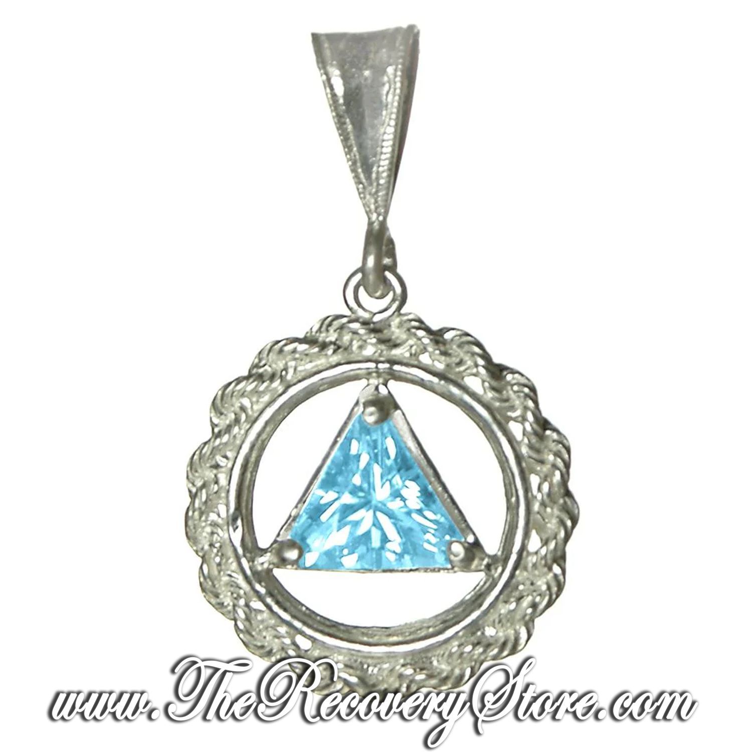 AA Sterling Silver Medium Size Rope &amp; Blue Zircon CZ Pendant