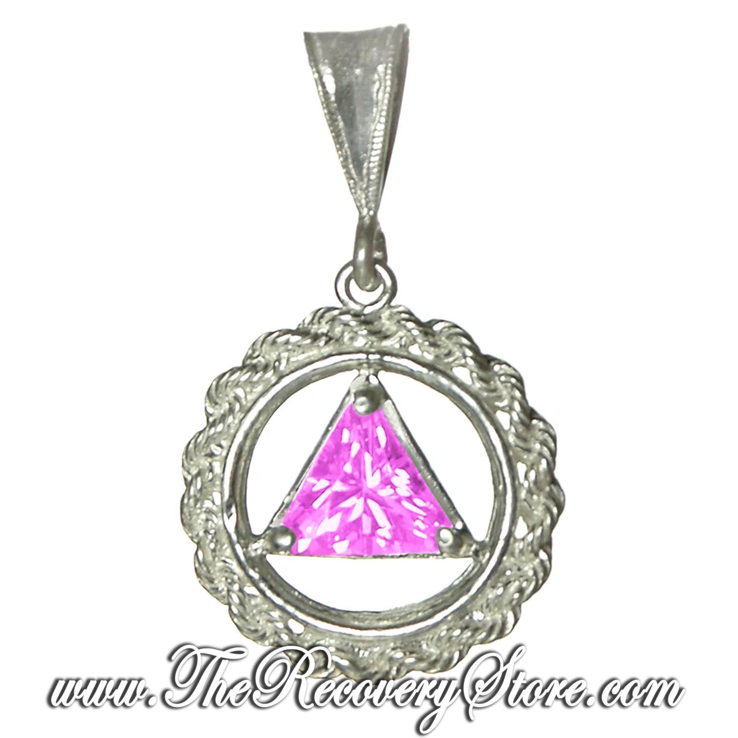 AA Sterling Silver Medium Size Rope &amp; Pink CZ Pendant