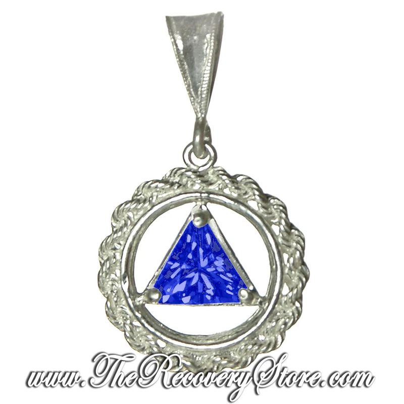 AA Sterling Silver Medium Size Rope &amp; Sapphire CZ Pendant