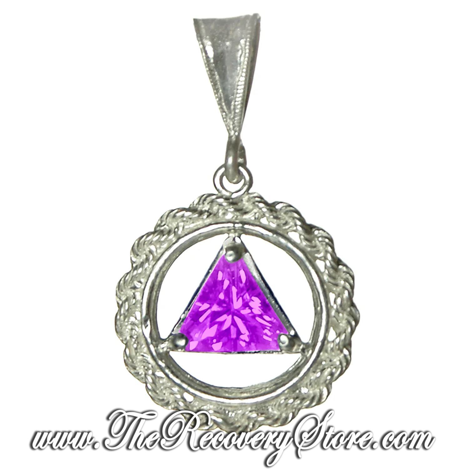 AA Sterling Silver Medium Size Rope &amp; Amethyst CZ Pendant