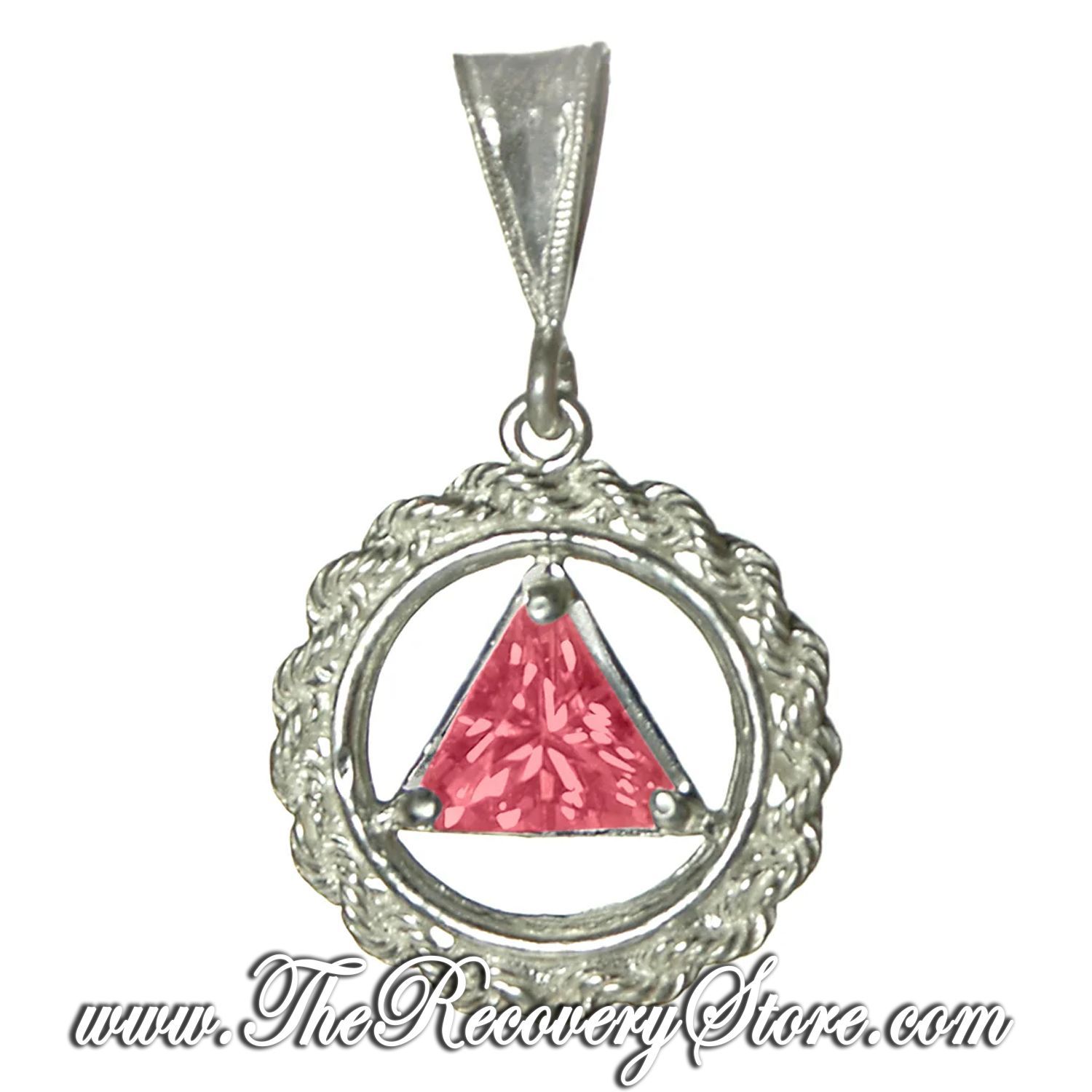 AA Sterling Silver Medium Size Rope &amp; Garnet CZ Pendant