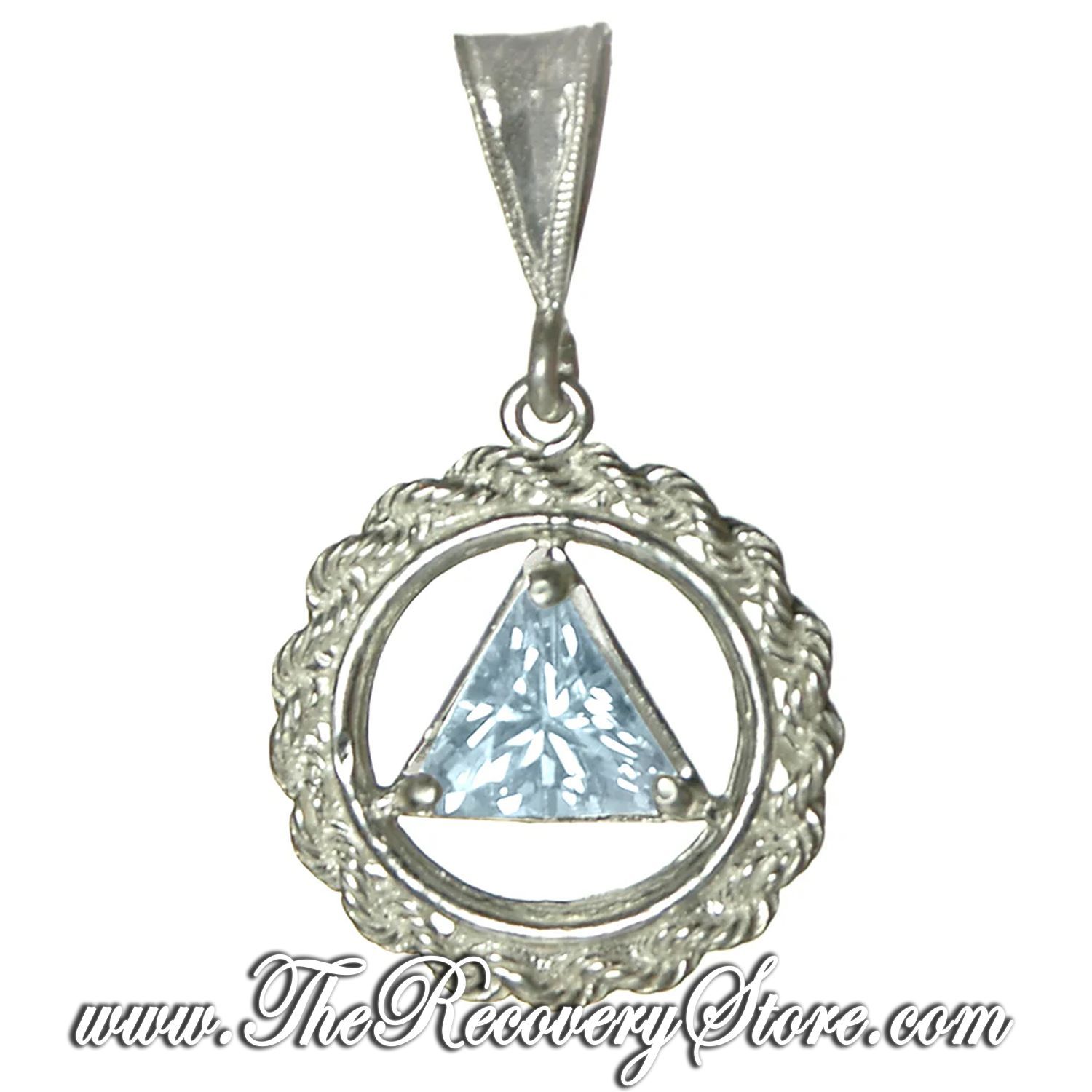 AA Sterling Silver Medium Size Rope &amp; Diamond CZ Pendant