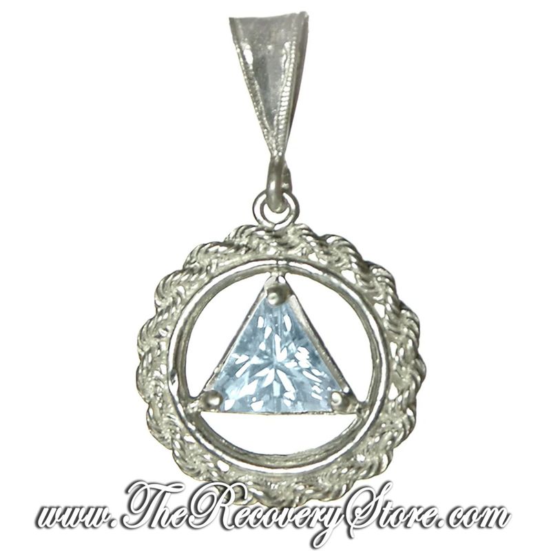 AA Sterling Silver Medium Size Rope &amp; Diamond CZ Pendant
