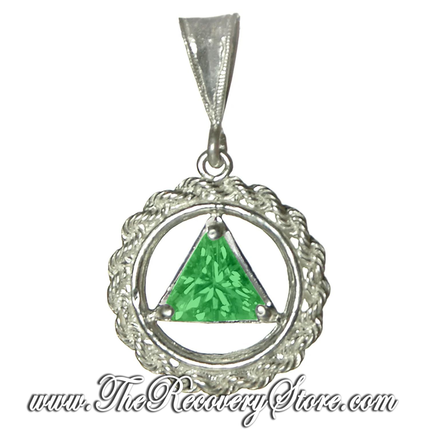 AA Sterling Silver Medium Size Rope &amp; Emerald CZ Pendant