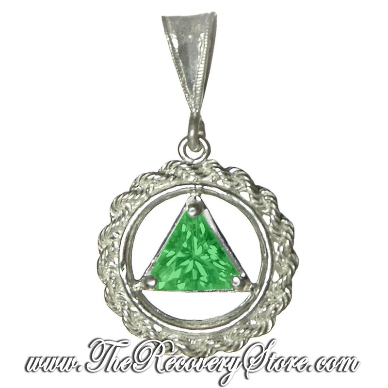 AA Sterling Silver Medium Size Rope &amp; Emerald CZ Pendant