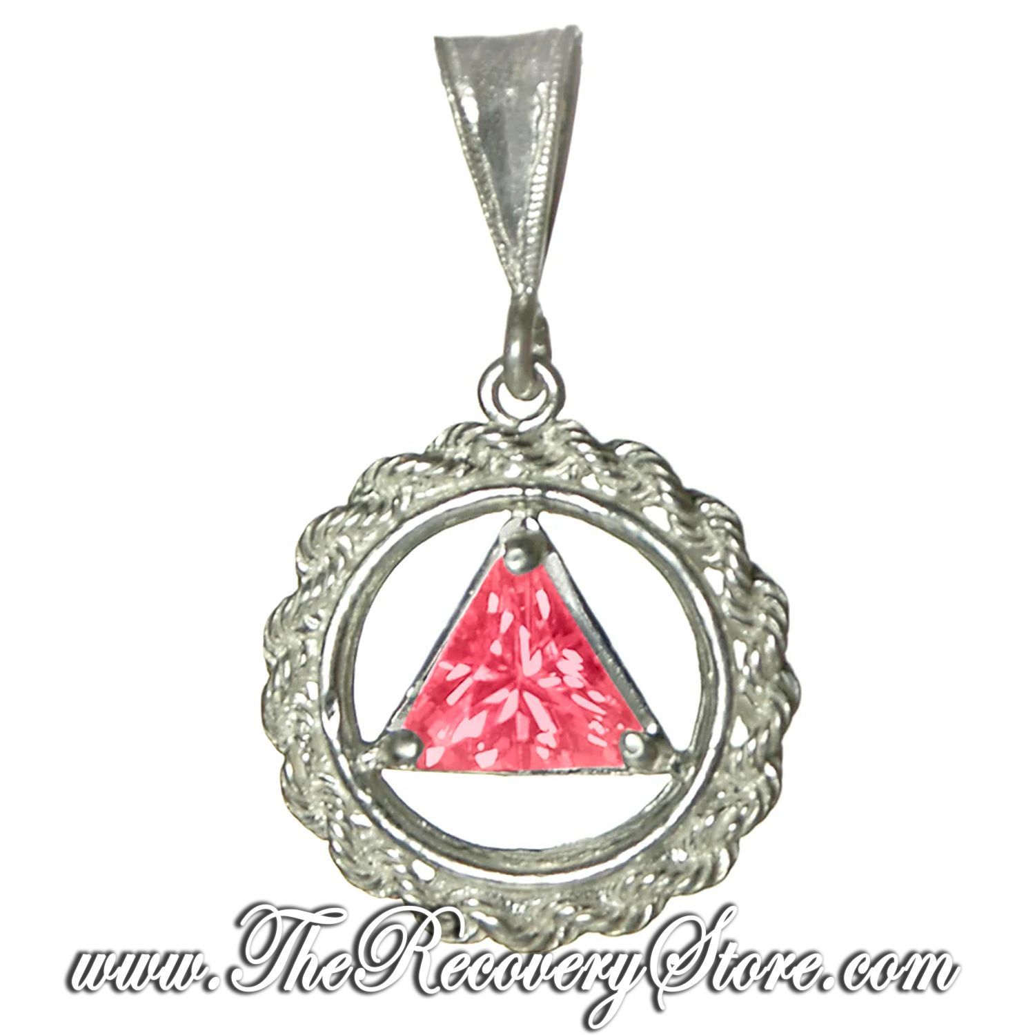 AA Sterling Silver Medium Size Rope &amp; Ruby CZ Pendant