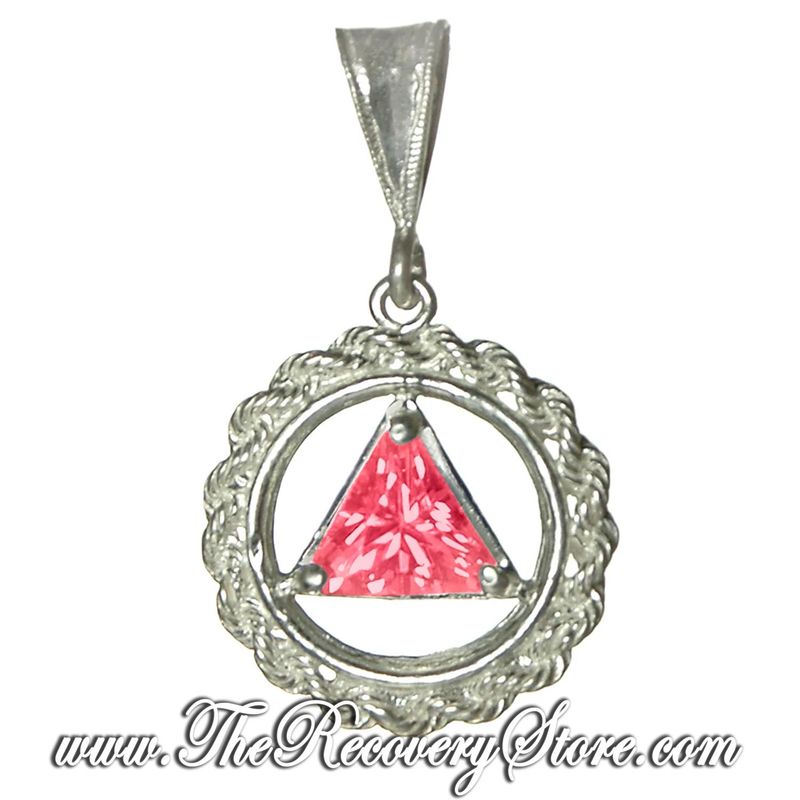 AA Sterling Silver Medium Size Rope &amp; Ruby CZ Pendant