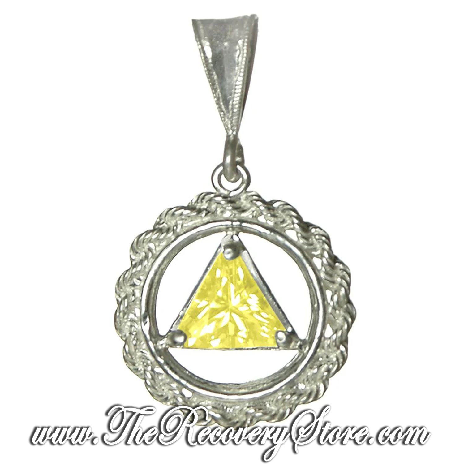 AA Sterling Silver Medium Size Rope &amp; Yellow Topaz CZ Pendant