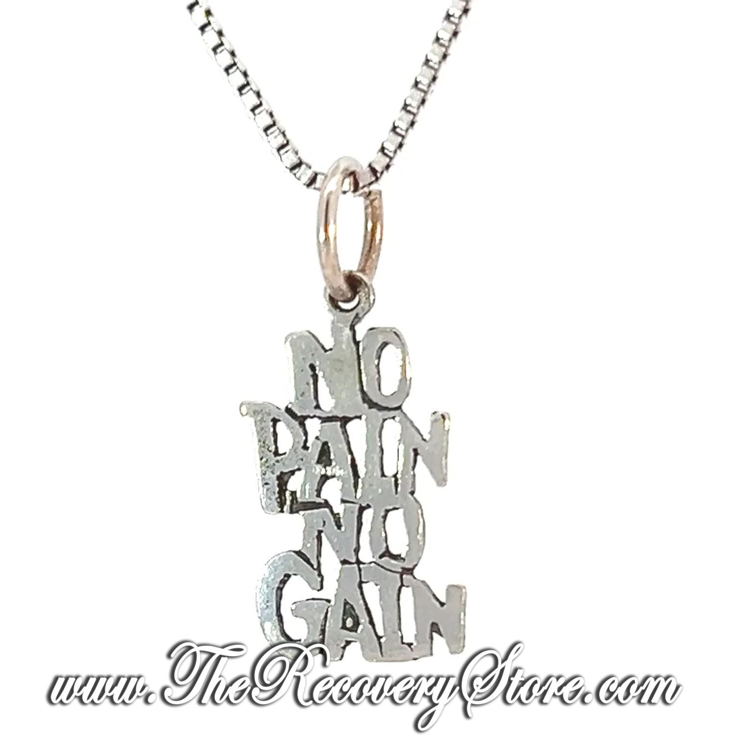 Sterling Silver &quot;NO PAIN, NO GAIN&quot; Sayings Pendant