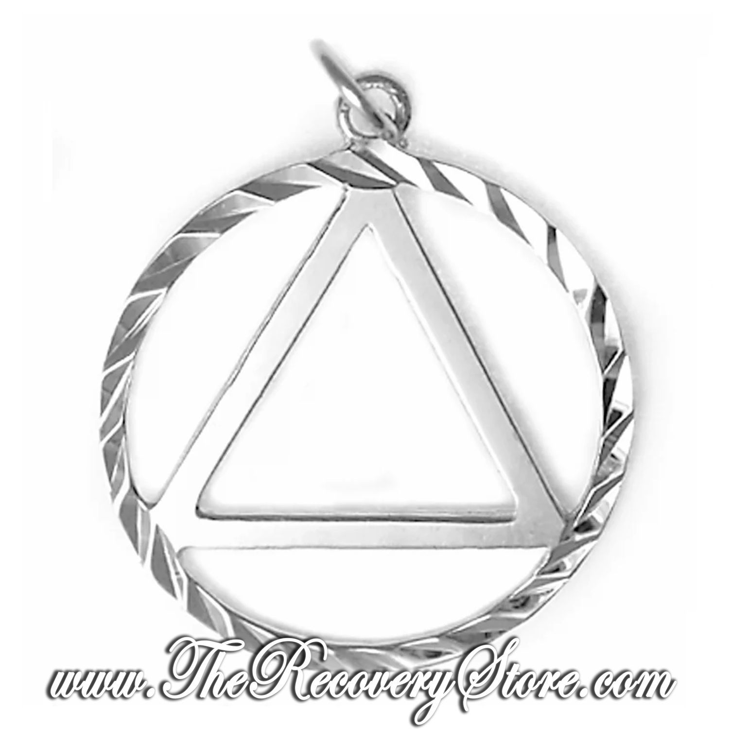 Sterling Silver AA Pendant – Large Diamond Cut Circle with Smooth Triangle, 1.6g, Hand-Finished